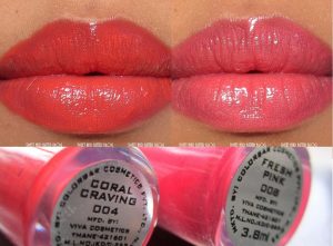 Colorbar True Gloss Fresh Pink Coral Craving Lip Swatch